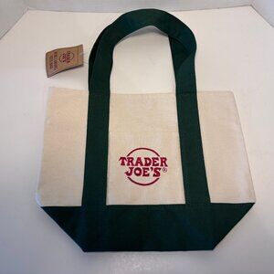 NWT Trader Joe’s Canvas Holiday Mini Tote Bag 13” x 10.5” - Green/Cream